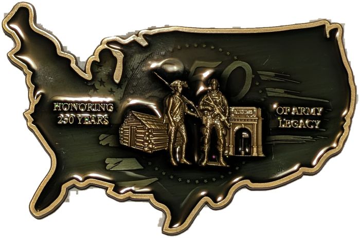 U.S. Army 250th birthday map challenge coin reverse