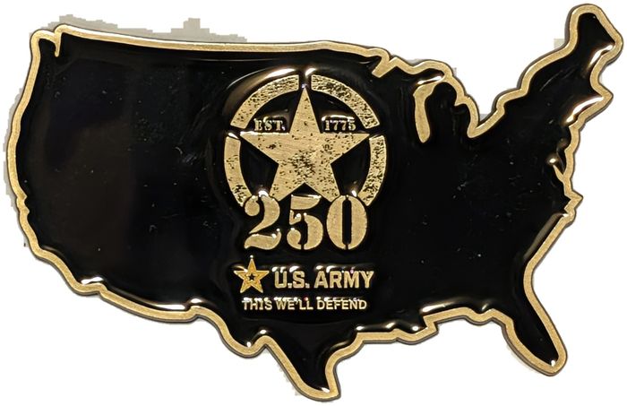 U.S. Army 250th birthday map challenge coin obverse