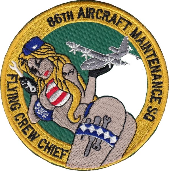 86th Aircraft Maintenance Squadron - 'Flying Crew Chief' pin-up with C-130 (full color) (morale) patch