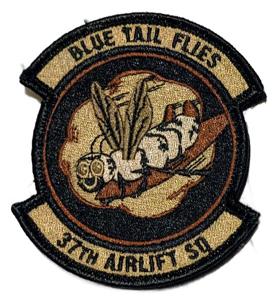 37th Airlift Squadron - 'Blue Tail Flies' (OCP subdued, small-eye face) (OCP) patch