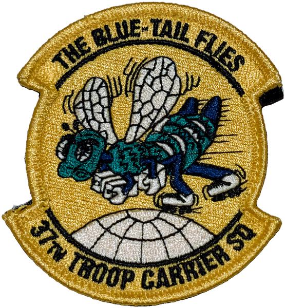 37th Airlift Squadron - 'Blue Tail Flies' (full color; 37th Troop Carrier Sq heritage) (full-color) patch